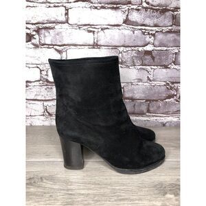 Jil Sander Black Suede Leather Pull On Heel Booties Boots Women Sz 35.5EU/5M US